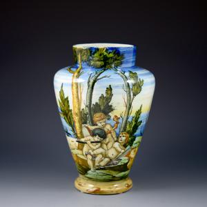 Vaso istoriato con putti e paesaggio